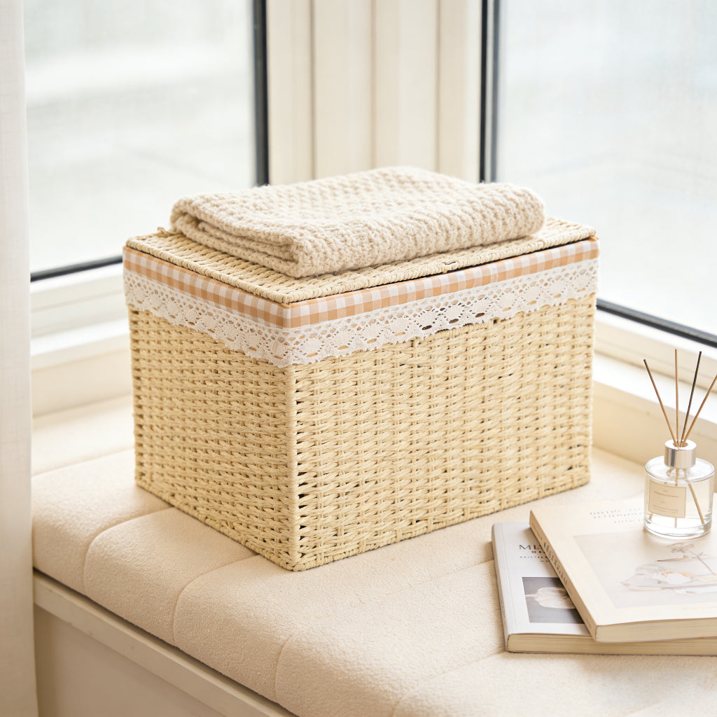 Elegant Woven Storage Basket with Lidded Design