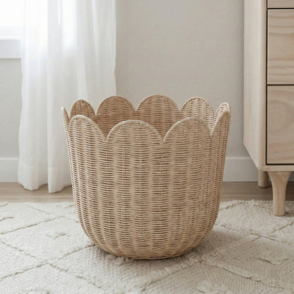 Scalloped Hand-Woven Rattan Basket