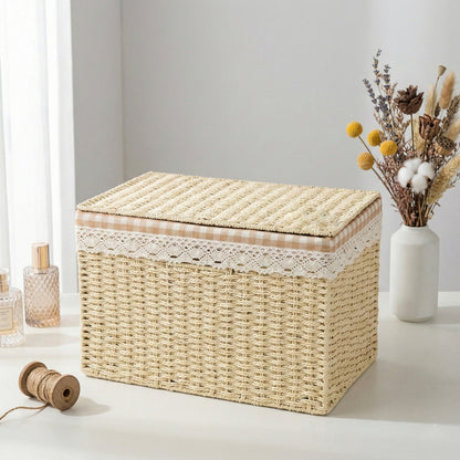 Elegant Woven Storage Basket with Lidded Design