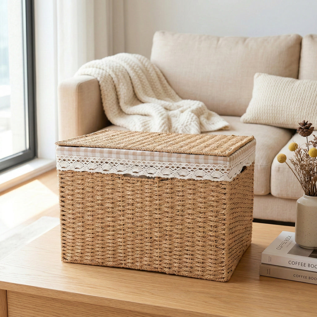 Elegant Woven Storage Basket with Lidded Design