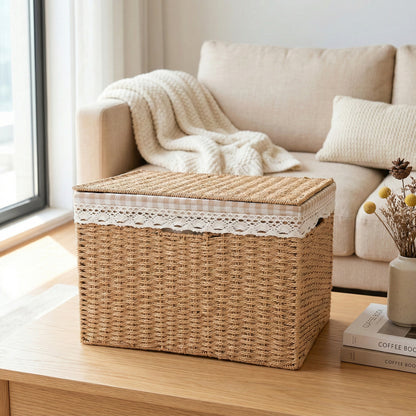 Elegant Woven Storage Basket with Lidded Design