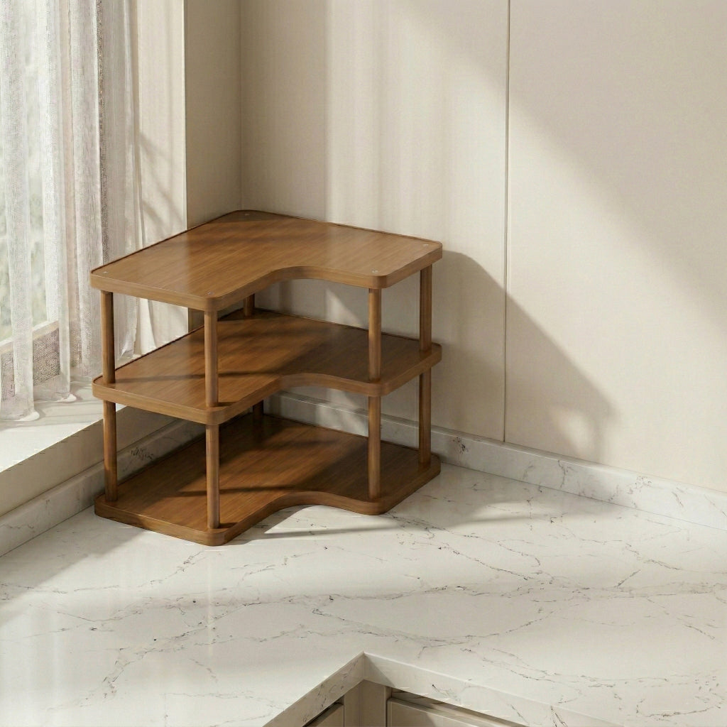 Modern Bamboo Corner Desk Organizer